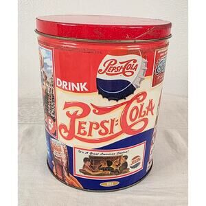 Vtg. Drink Pepsi Cola Popcorn Tin 6" x 7 1/2" Houston Foods Co Franklin Park, IL